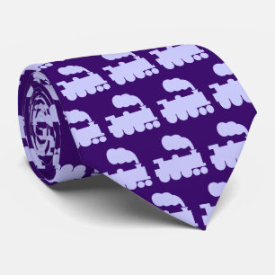 Steam Train Pattern - Powder Blue on Deep Purple Tie