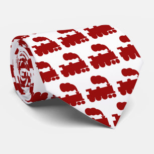 Steam Train Pattern - Ruby Red on White Tie