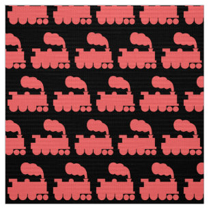 Steam Train Pattern - Tropical Pink on Black Fabric