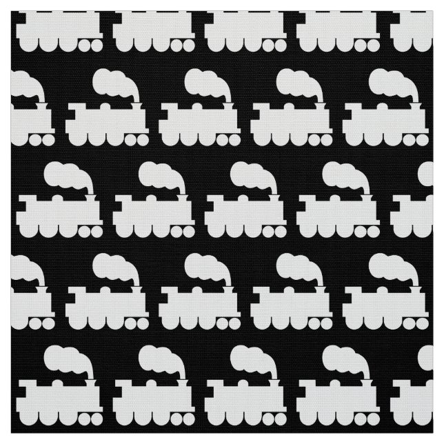 Steam Train Pattern - White on Black Fabric (Swatch)