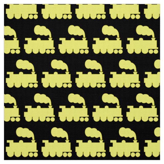 Steam Train Pattern - Yellow on Black Fabric (Swatch)