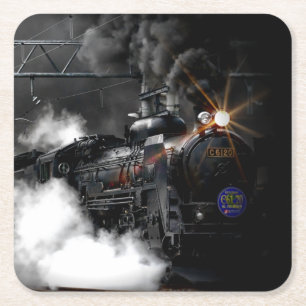 Steam Train Square Paper Coaster