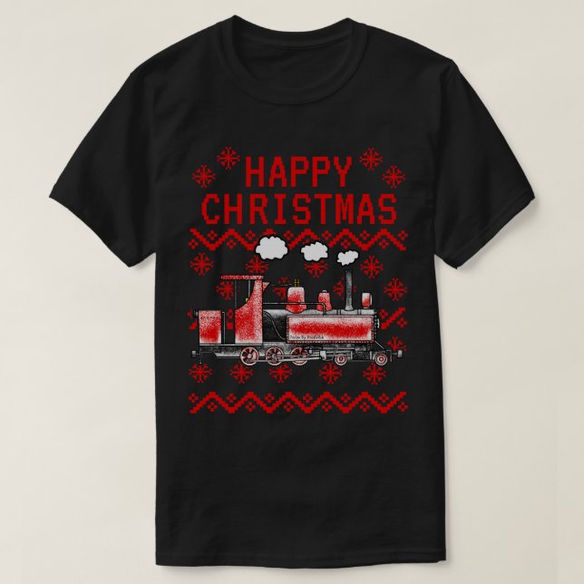 Steam Train Ugly Christmas Rail Enthusiast T-Shirt (Design Front)