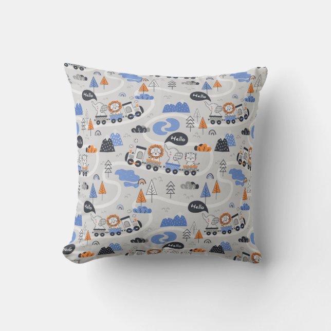 Steam Train with Animals on Tracks Baby Throw Pillow (Front)