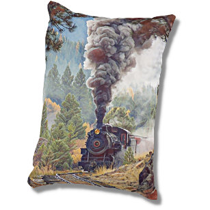 Steam Train With Smoke Railroad Engine Locomotive Decorative Pillow
