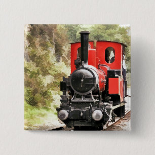 STEAM TRAINS 2 INCH SQUARE BUTTON