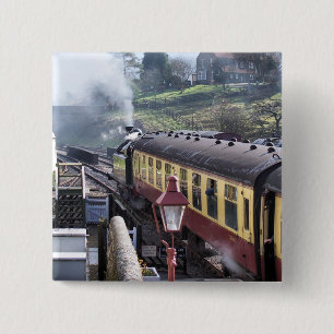 STEAM TRAINS 2 INCH SQUARE BUTTON