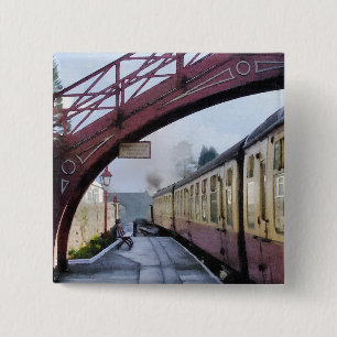 STEAM TRAINS 2 INCH SQUARE BUTTON