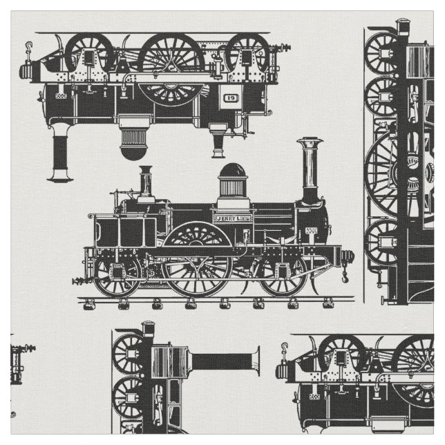 Steam Trains Classic vintage Victorian locomotives Fabric (Close Up)