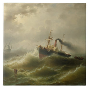 Steamboat in a Storm on the North Sea Tile
