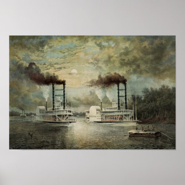 Steamboat Race On The Mississippi Poster (Front)