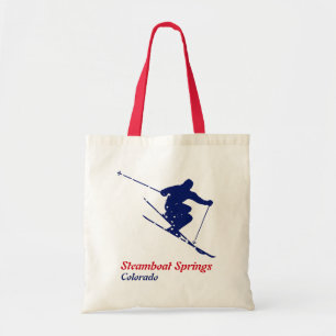 Steamboat Springs Blue Snow Skier Tote Bag