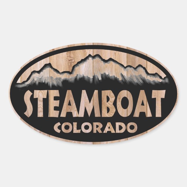 Steamboat Springs Colorado wood sign oval stickers (Front)