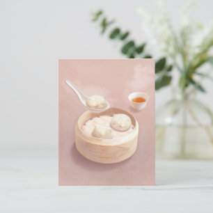 Steamed Bao Buns with Tea Announcement Postcard