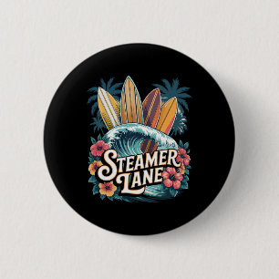 Steamer Lane Surfboards Santa Surfing Cruz Graphic 2 Inch Round Button