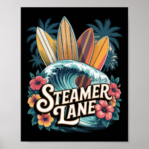 Steamer Lane Surfboards Santa Surfing Cruz Graphic Poster