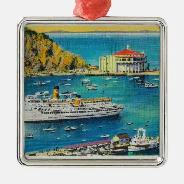 Steamers Catalina and Avalon at Pier, and Casino Metal Ornament (Front)