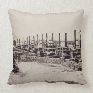 Steamers on the Mississippi (b/w photo) Throw Pillow