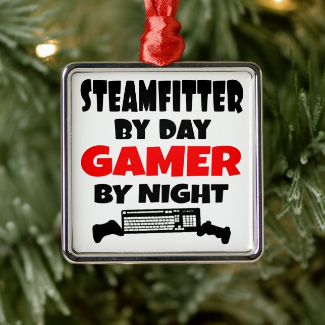 Steamfitter Loves Playing Video Games Metal Ornament (Tree)