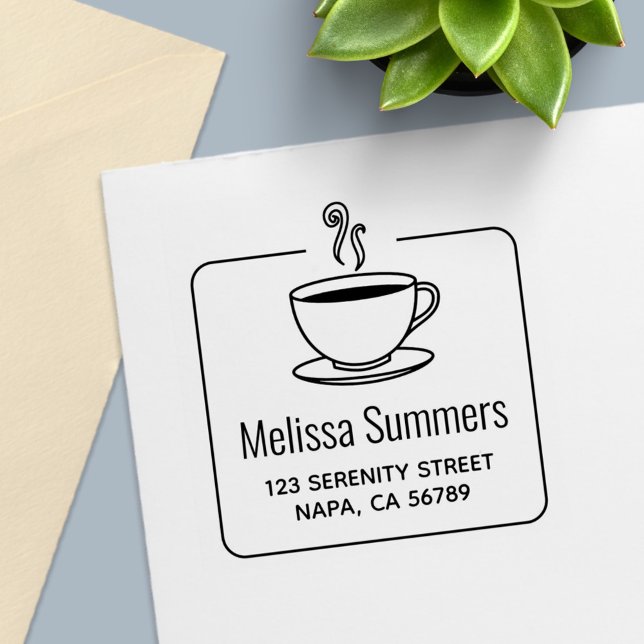 Steaming Coffee Cup Framed Address Self-inking Stamp (Creator Uploaded)
