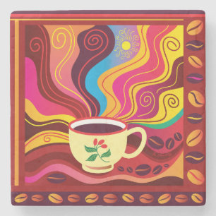 Steaming Coffee Cup Pattern Stone Coaster