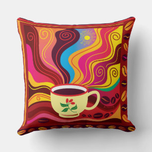 Steaming Coffee Cup Pattern Throw Pillow