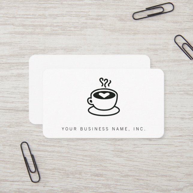 Steaming Coffee Cup with Heart Design (worn style) Business Card (Front/Back In Situ)