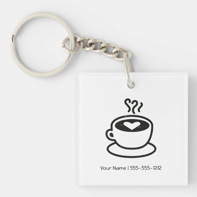 Steaming Coffee Cup with Heart Design (worn style) Keychain (Front)