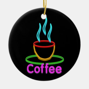 Steaming Cup of Neon Coffe Ceramic Ornament