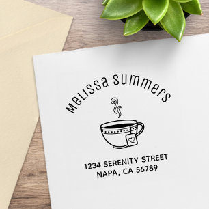 Steaming Cup of Tea Arch Address Rubber Stamp