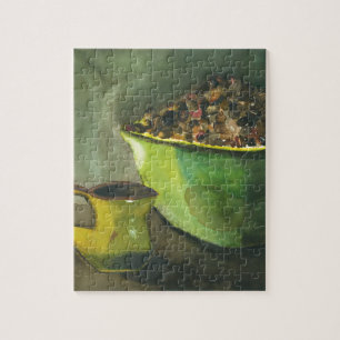 Steaming Morning Cup of Coffee Bowl Coffee Beans Jigsaw Puzzle