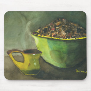 Steaming Morning Cup of Coffee Bowl Coffee Beans Mouse Pad