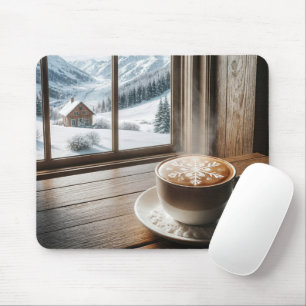Steaming Snowflake Latte By Winter Window Mouse Pad