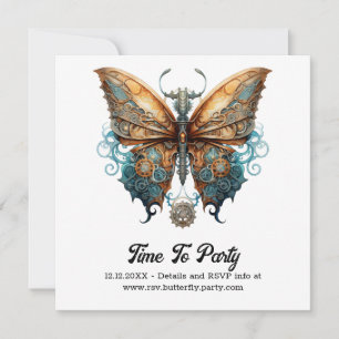 Steamlace Swallowtail Butterfly Steampunk Wedding Announcement