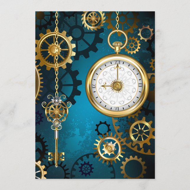 Steampun turquoise Background with Gears Advice Card (Front)