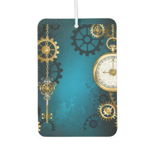 Steampun turquoise Background with Gears Air Freshener
