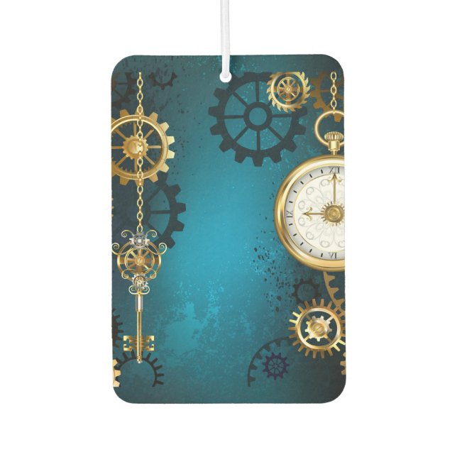 Steampun turquoise Background with Gears Air Freshener (Front)