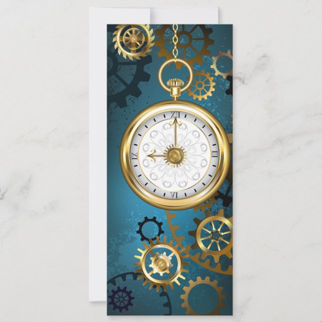 Steampun turquoise Background with Gears Announcement (Front)