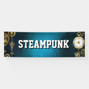 Steampun turquoise Background with Gears Banner