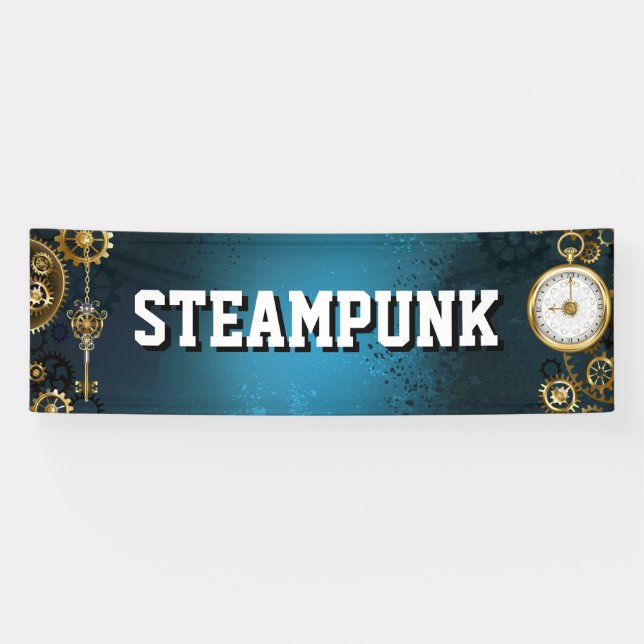 Steampun turquoise Background with Gears Banner (Horizontal)