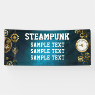 Steampun turquoise Background with Gears Banner