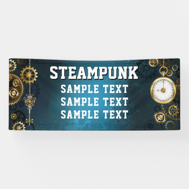 Steampun turquoise Background with Gears Banner (Horizontal)