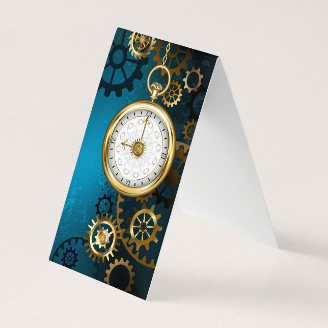 Steampun turquoise Background with Gears Business Card (Back)