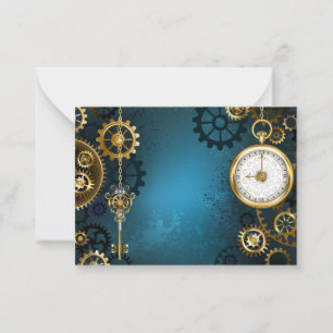 Steampun turquoise Background with Gears Card