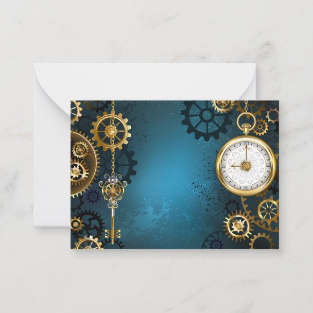 Steampun turquoise Background with Gears Card (Front)