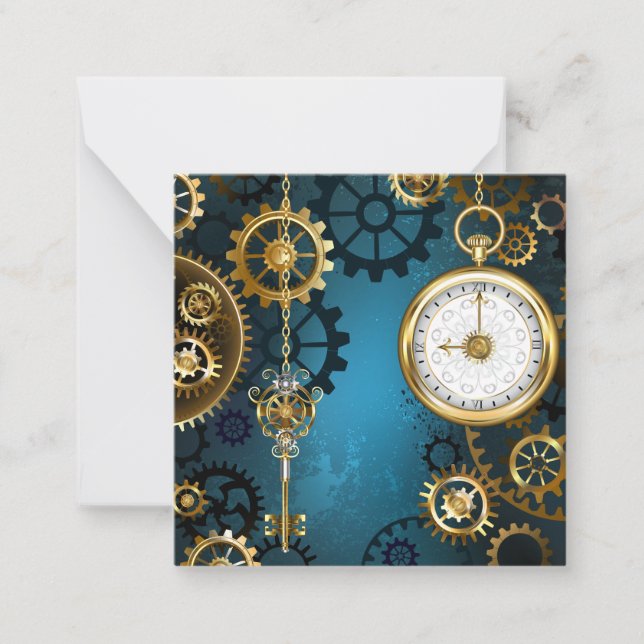 Steampun turquoise Background with Gears Card (Front)