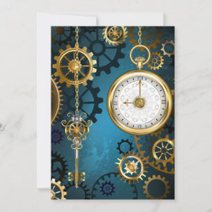 Steampun turquoise Background with Gears Card