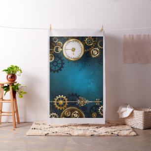 Steampun turquoise Background with Gears Fabric