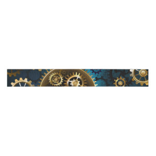 Steampun turquoise Background with Gears Grosgrain Ribbon