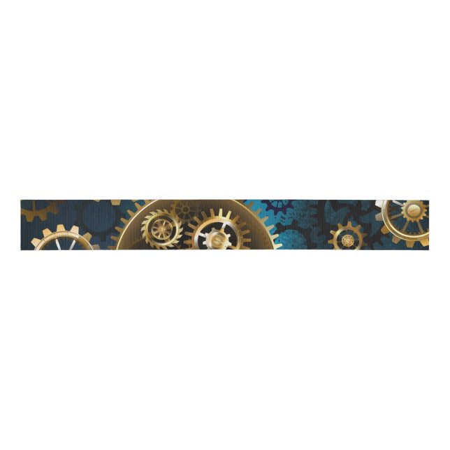 Steampun turquoise Background with Gears Grosgrain Ribbon (Front)